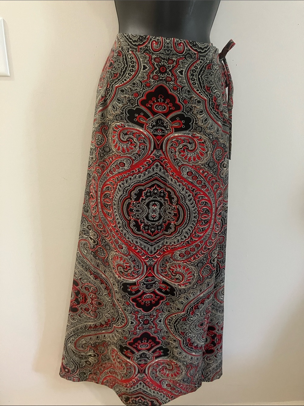 Penmans Plus Red and Black Paisley Wrap Maxi Skirt